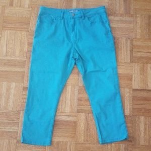Turquoise/green cropped skinny jeans (UK 12/ US 8)